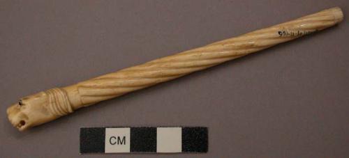 Ivory Stick with Carved Lion's Head with Glass Bead Eyes at Base