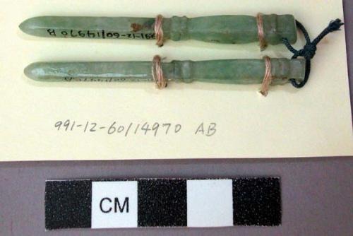 Two Green Stone (Jade?) Ornaments, May Have Been Used as Hairpins