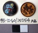 Two Round Decorated Buttons - One of Gold and One of Painted Enamel