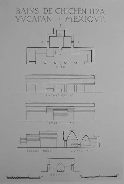 Drawing of Sweat House "BAINS DE CHICHEN ITZA / YUCATAN MEXIQUE"