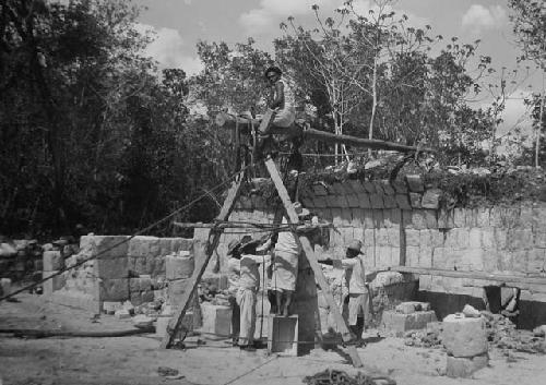 Structure 3E3 - Sweat House / Colonnade under repair, erecting columns