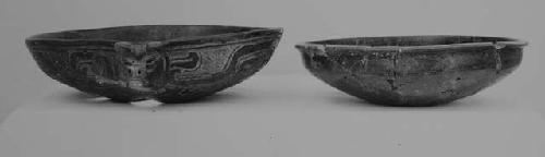 Black-brown effigy bowl rind standard shallow fine-incised black-brown bowl