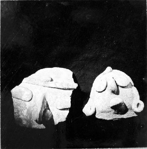 Pottery human effigy heads, front and profile