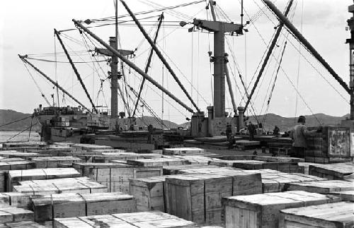 Ship and dock with crates