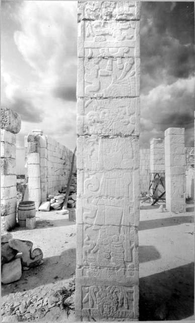 Temple of Warriors - Sculptured columns in sanctuary.