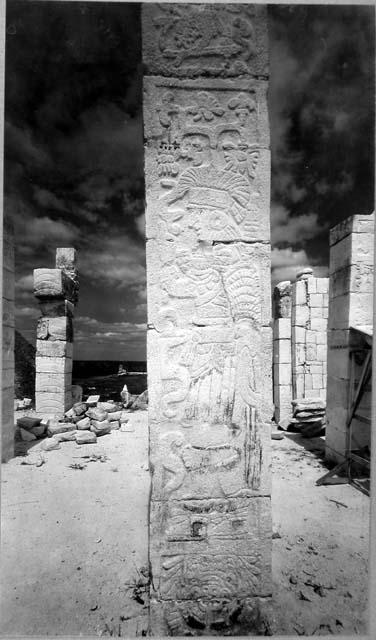 Temple of Warriors- Sculptured columns in sanctuary.