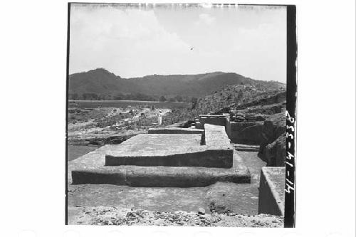 Structure 2B and Mound 3 from Ph. III steps of Mound 2-W looking N.  End of seas