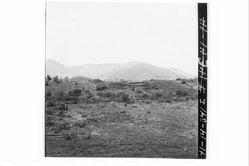 Panorama of South Plaza and Mounds 1-4 from center of Plaza.  End of season.