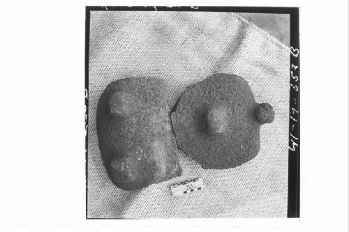 Tripodal Stone Metate with Small Stone Head Ornament at One End