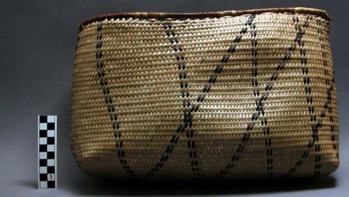 Rattan basket - diamond design, black stripes, rectangular