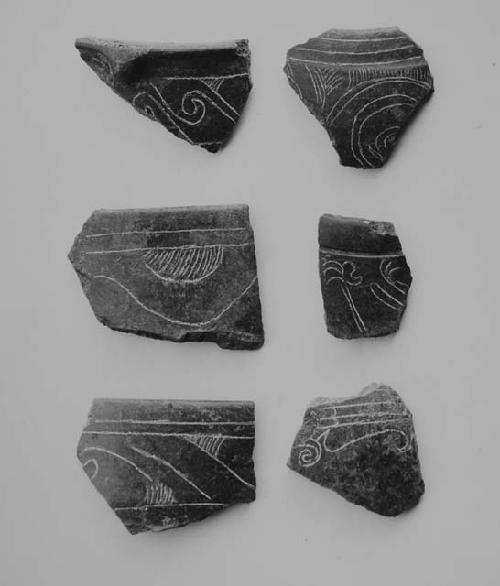 Fine-incised black-brown sherds (6)