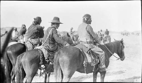 Navajo Men on Horseback,  on right is a Paiute - Called "Bishop"