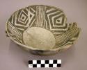 Pottery bowl, b/w; 1 lug remains