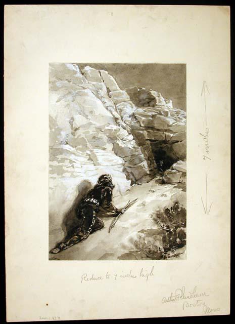 Drawing of SW Indian man tracking animal