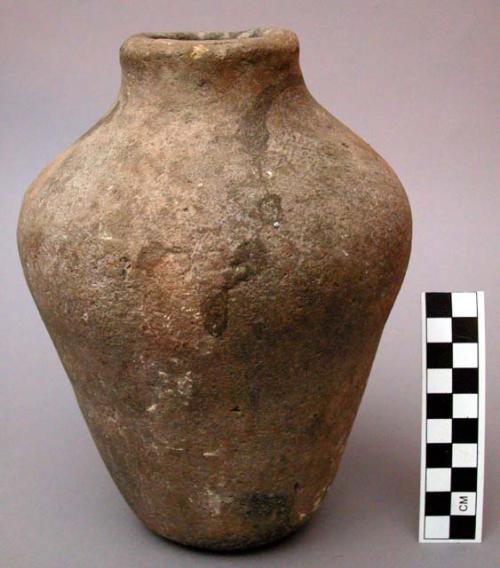 Pottery vessel; crude, ancient.