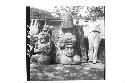 Huge stone head with headdress in the round