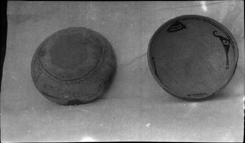 Two Ceramic bowls, Left, Biscuitware; Right, Redware