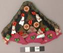 Ornament, triangular pillow, embroidered, sewn glass, shell, metal buttons