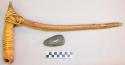 Adze (yara) - wooden handle with black stone blade, raffia wrapped around base