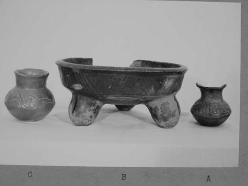 A.C. small jars, B Tripod bowl Plumbate B.C.