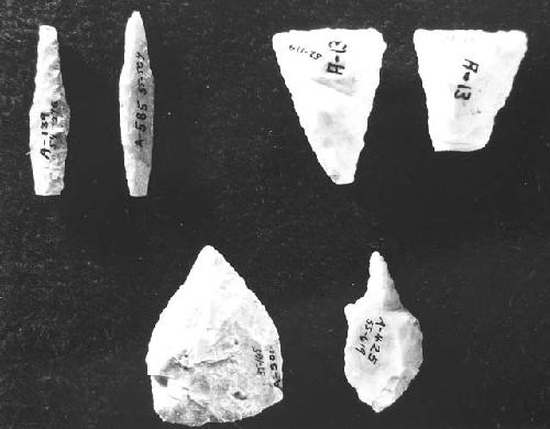 Flint tools Classes: E-8b.; E-15; E-18   cat no. 54-276; 55-507.  52-114; 52-113