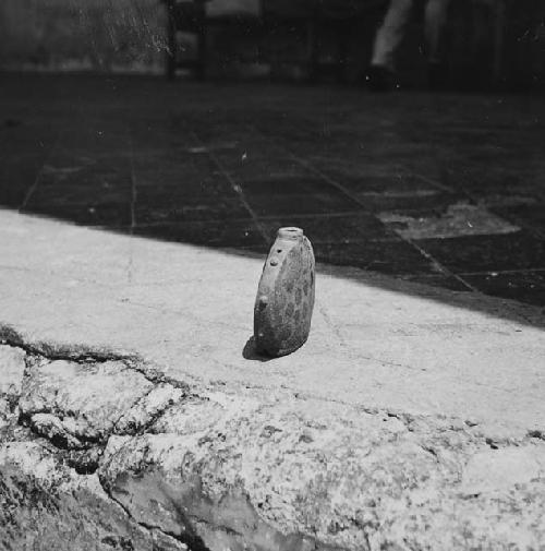 Flat slateware bottle w/ dots of trickle paint