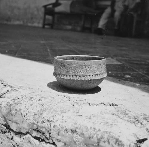 Particularly fine slateware bowl w/ incised design