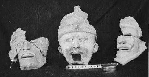 Three effigy incensario heads from Str. R-86, Burial Cist II