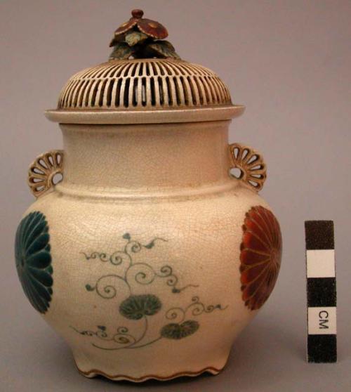 Jar, incense burner with cut out lid