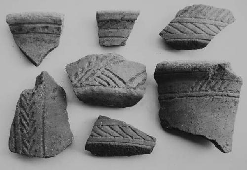 Sherds of incised buff  "flowerpots"