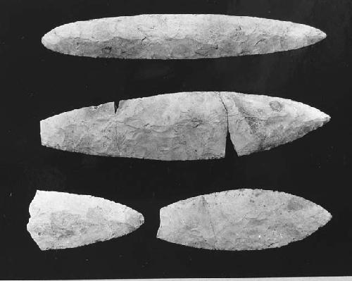 Ceremonial flints Class E2. Cat #53-214; 53-152; 53-153; 53-148