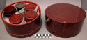Lacquered betel box with seven small containers of lacquer +