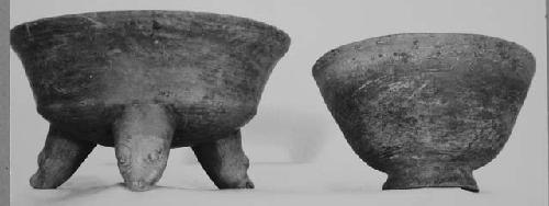 Tripod red bowl, animal head feet (A); Esperanza Flesh (?) pedestal bowl (B).