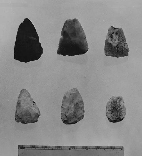 Triangular flint tools. Cat.# 53-155, 53-125, 53-111, 53-110, 53-110, 53-108, 53