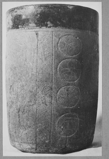 Black ware cylinder- carved & incised decoration