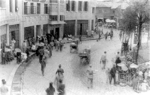 Looking down at people on a street