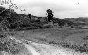 Dirt road leading to houses