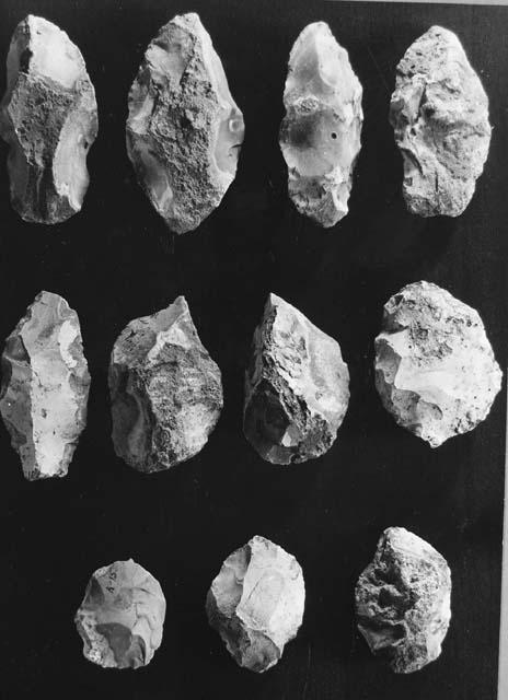 Crude flint tools, Class E1a  Cat #55-125c; 125a; 125b; 125d.  55-125e; 55-244;