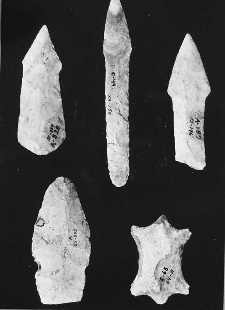 Ceremonial eccentric flints, Class E-3  cat # 55-339; 53-150; 55-196; 52-205; 54