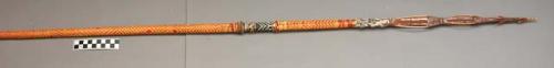 Wooden king spear - long barbs; elaborate painting on point; completely +