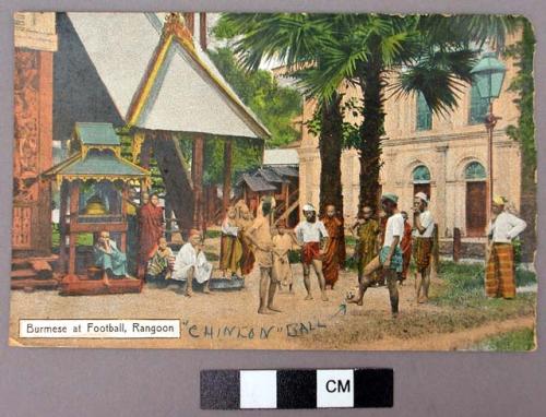 Card, postcard, depicting Burmese playing soccer