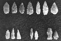 Flint arrowheads, Class E-19 a, c, e, f  cat # 55-167; 55-84; 55-86; 55-87; 55-3