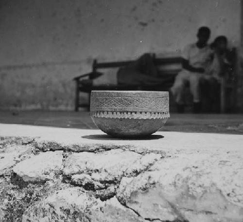 Particularly fine slateware bowl w/ incised design