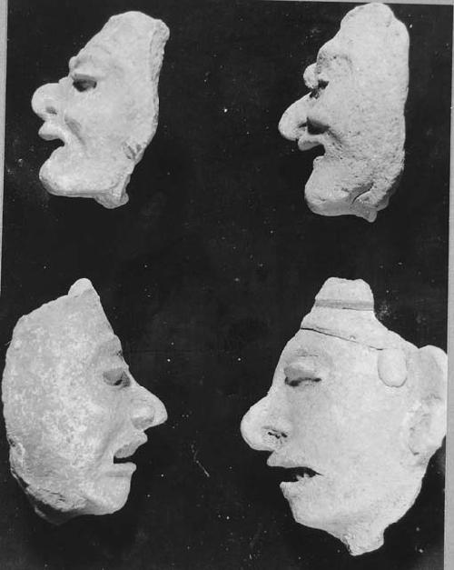 4 effigy censer heads in profile