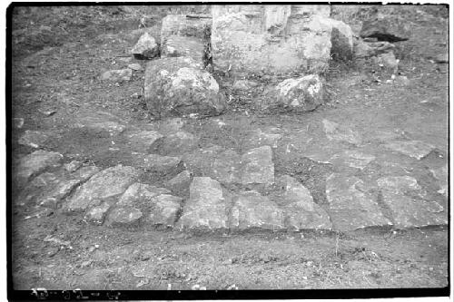 Stela A, circular pavement, East side, before digging for cruciform chamber star