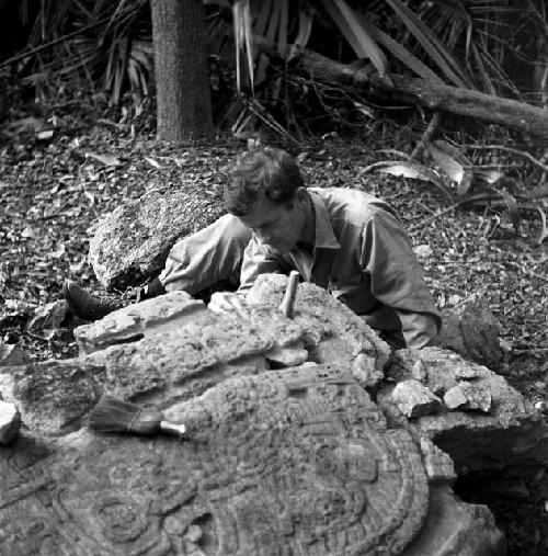 Ian Graham working on Stela at Naranjo