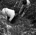 Digging for water by aguada at Naranjo