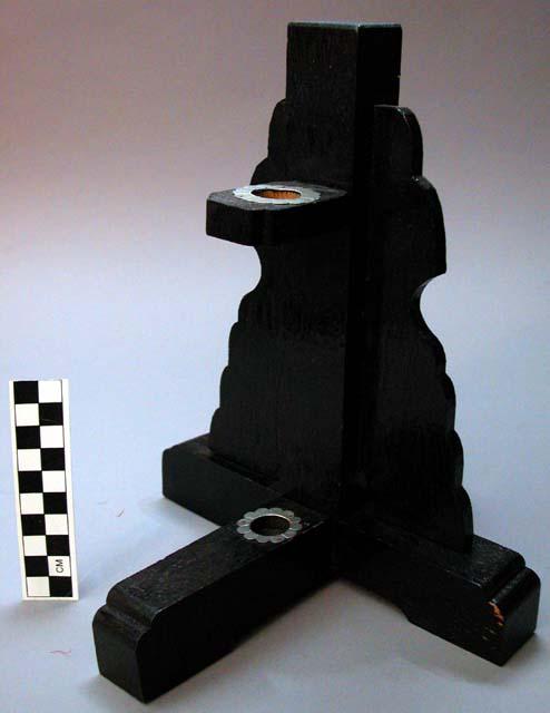 Lantern, stand, carved wood, lacquered, cross base, holes for supporting poles