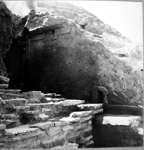 North wall of sanctuary and steps to its West after removal of last phase fill