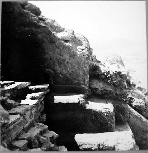 North wall of sanctuary and steps to its West after removal of last phase fill